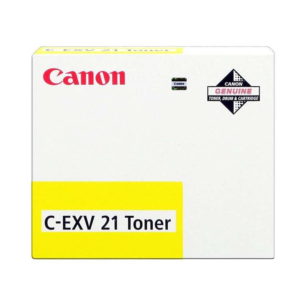 Scatola bianca con logo Canon ed etichetta C-EXV 21 Toner.