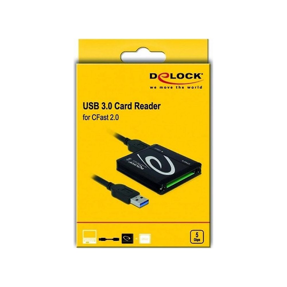 Verpackung für einen USB 3.0 Kartenleser für CFast 2.0 mit Kabel.
