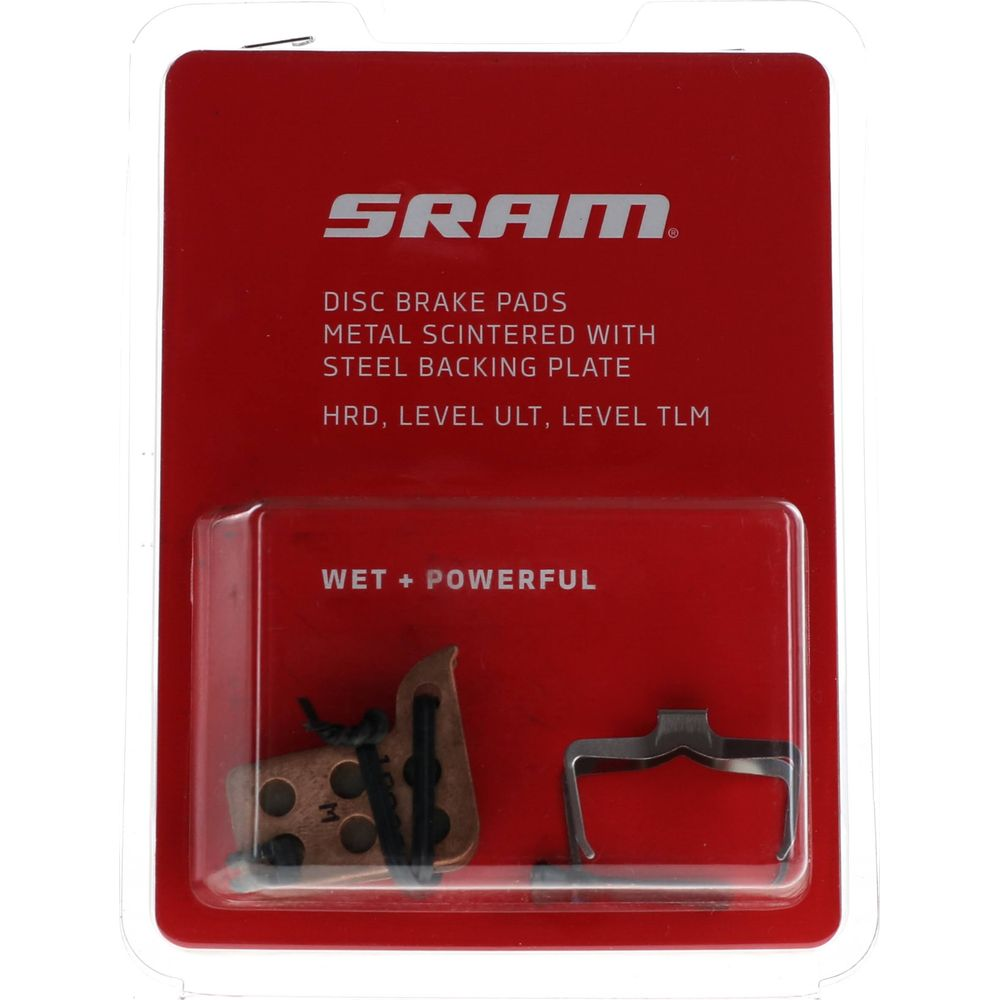 Klocki hamulcowe tarczowe SRAM z metalem spiekany i stalową płytką.