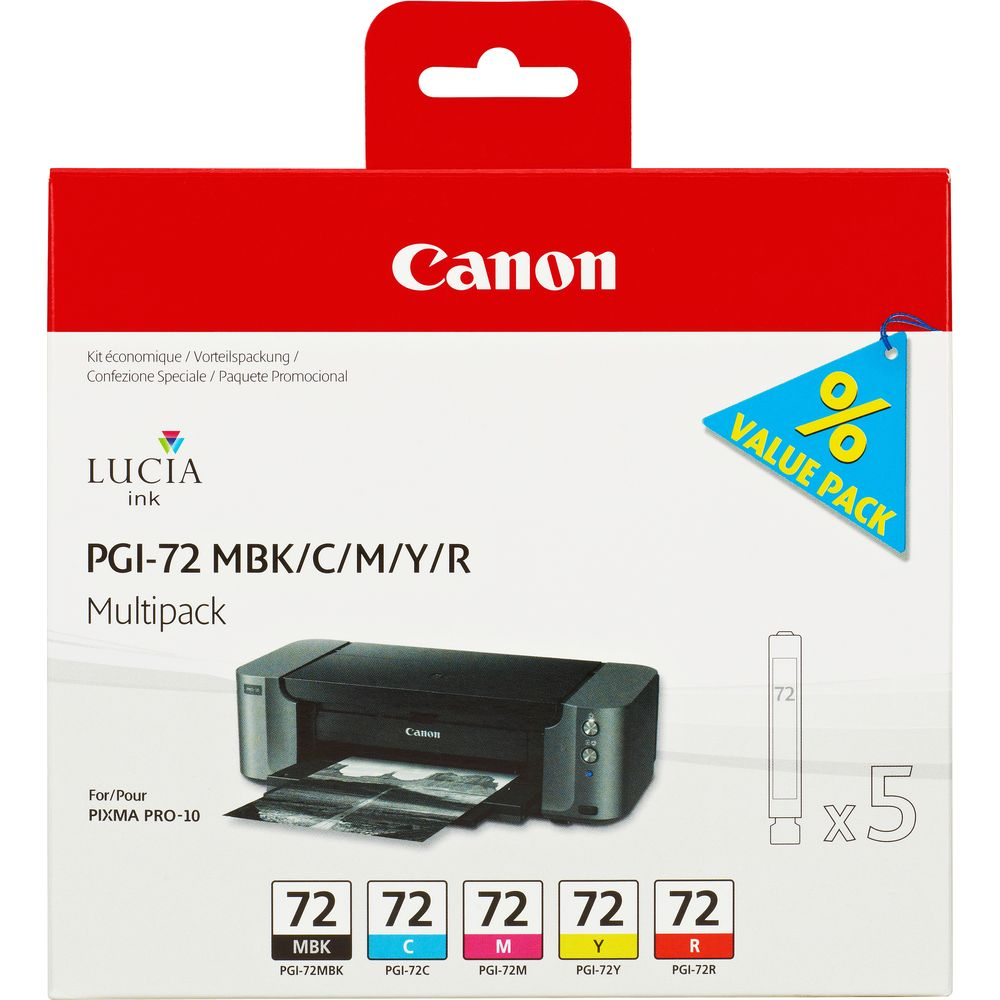 Tinta Canon LUCIA PGI-72 Multipack para PIXMA PRO-10. Contiene 5 cartuchos.