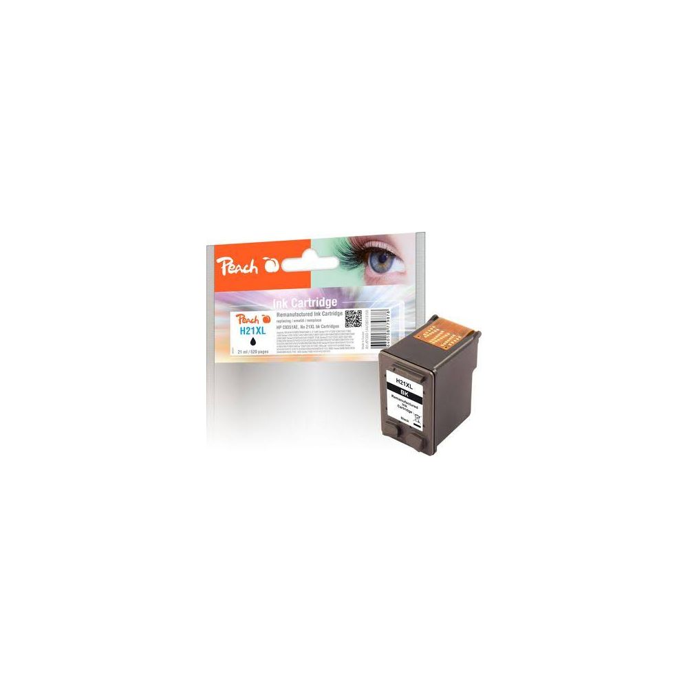 Cartuccia d'inchiostro Peach H21XL, nera, accanto alla confezione.