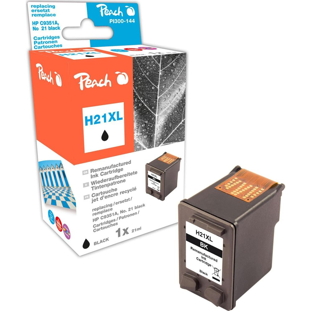 Cartuccia d'inchiostro Peach H21XL, nera, sostituisce HP C9351A. Vicino alla confezione.