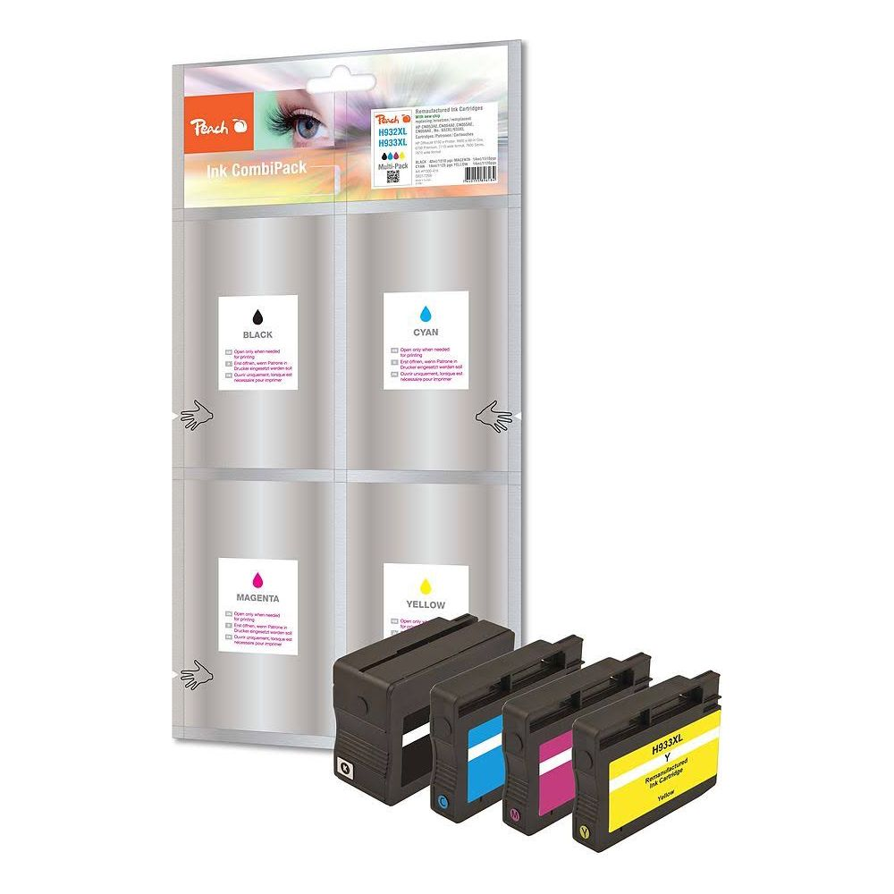 Peach CombiPack z czarnymi, cyjanowymi, magenta i żółtymi wkładami atramentowymi.