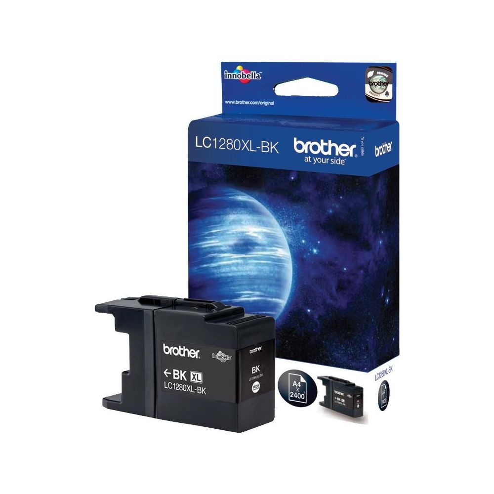 Cartouche d'encre Brother LC1280XL-BK et emballage avec un design de planète.