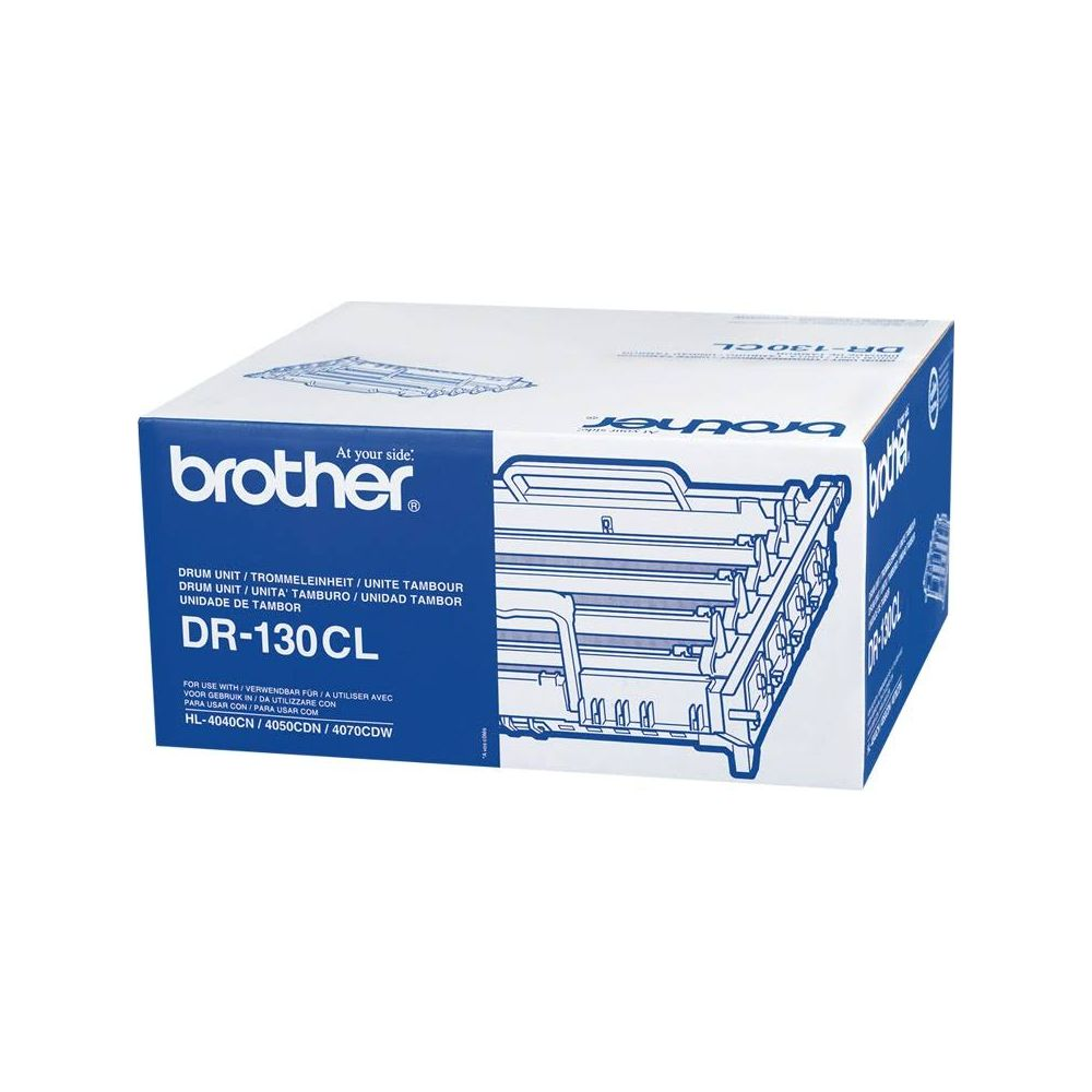 Eine Brother DR-130CL Trommeleinheit Box mit technischen Details und Modellnummern.