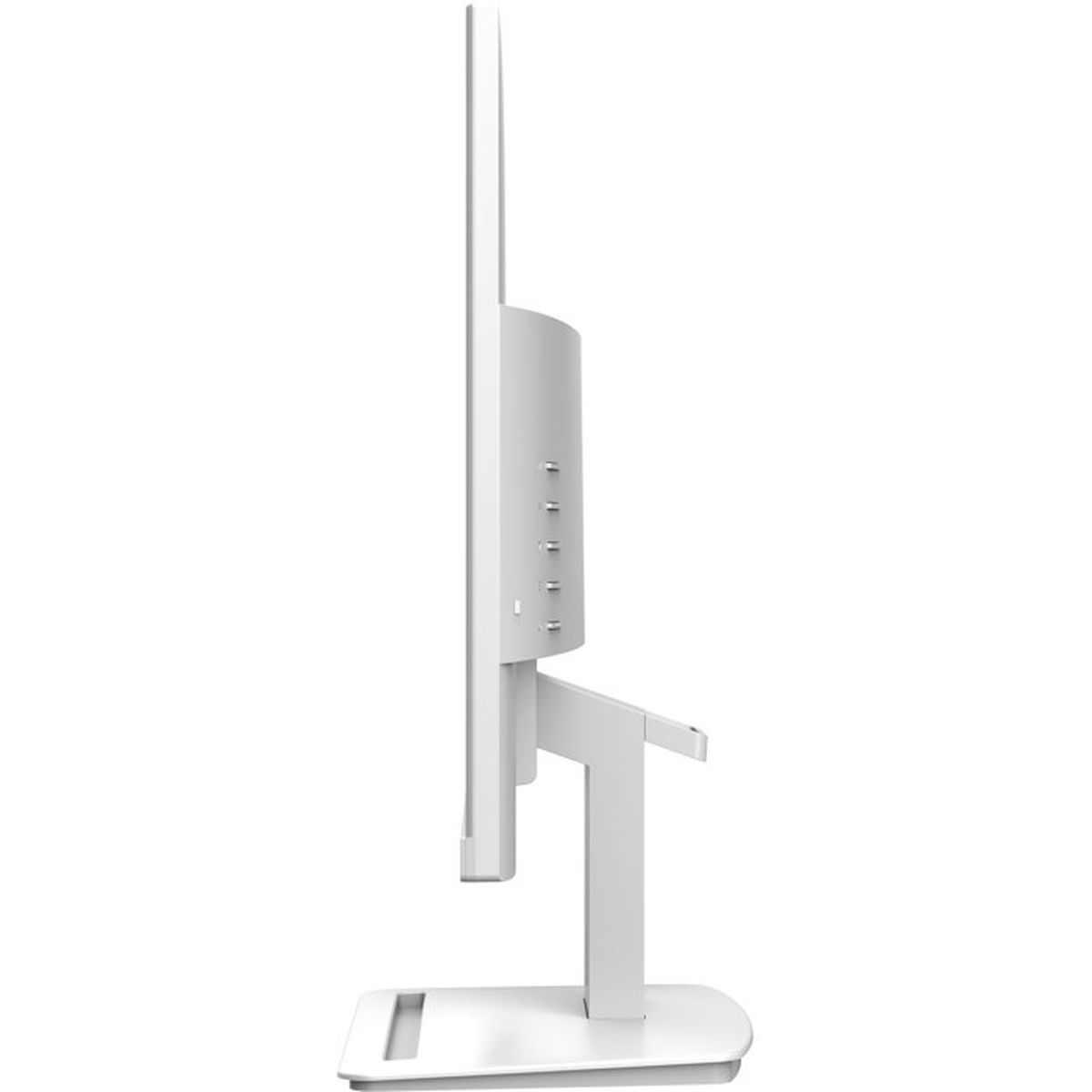 White monitor side with buttons and a stand.