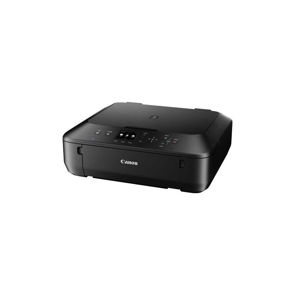 Czarna drukarka Canon z panelem sterowania i wyświetlaczem.