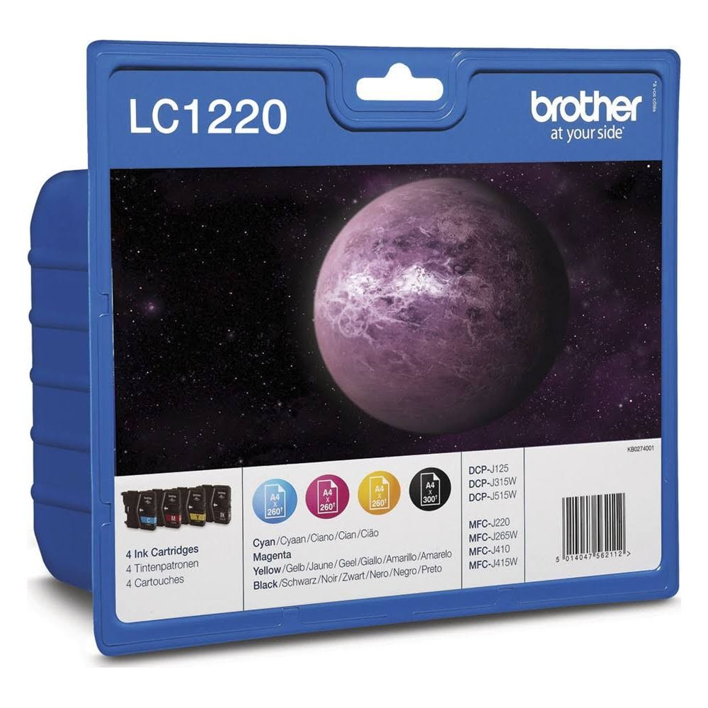 Verpackung für Brother LC1220 Tinte mit Planetenbild. Enthält 4 Patronen.