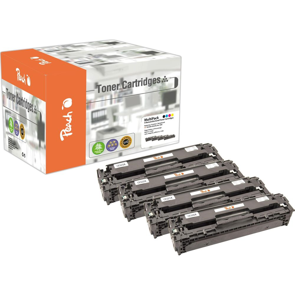 Peach Toner Multipack con quattro cartucce toner e una scatola.
