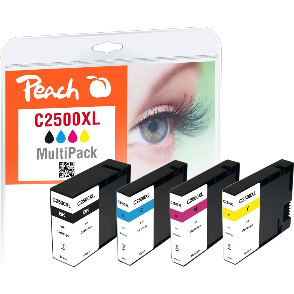 Wkłady atramentowe Peach C2500XL multipack: czarny, cyjan, magenta, żółty.