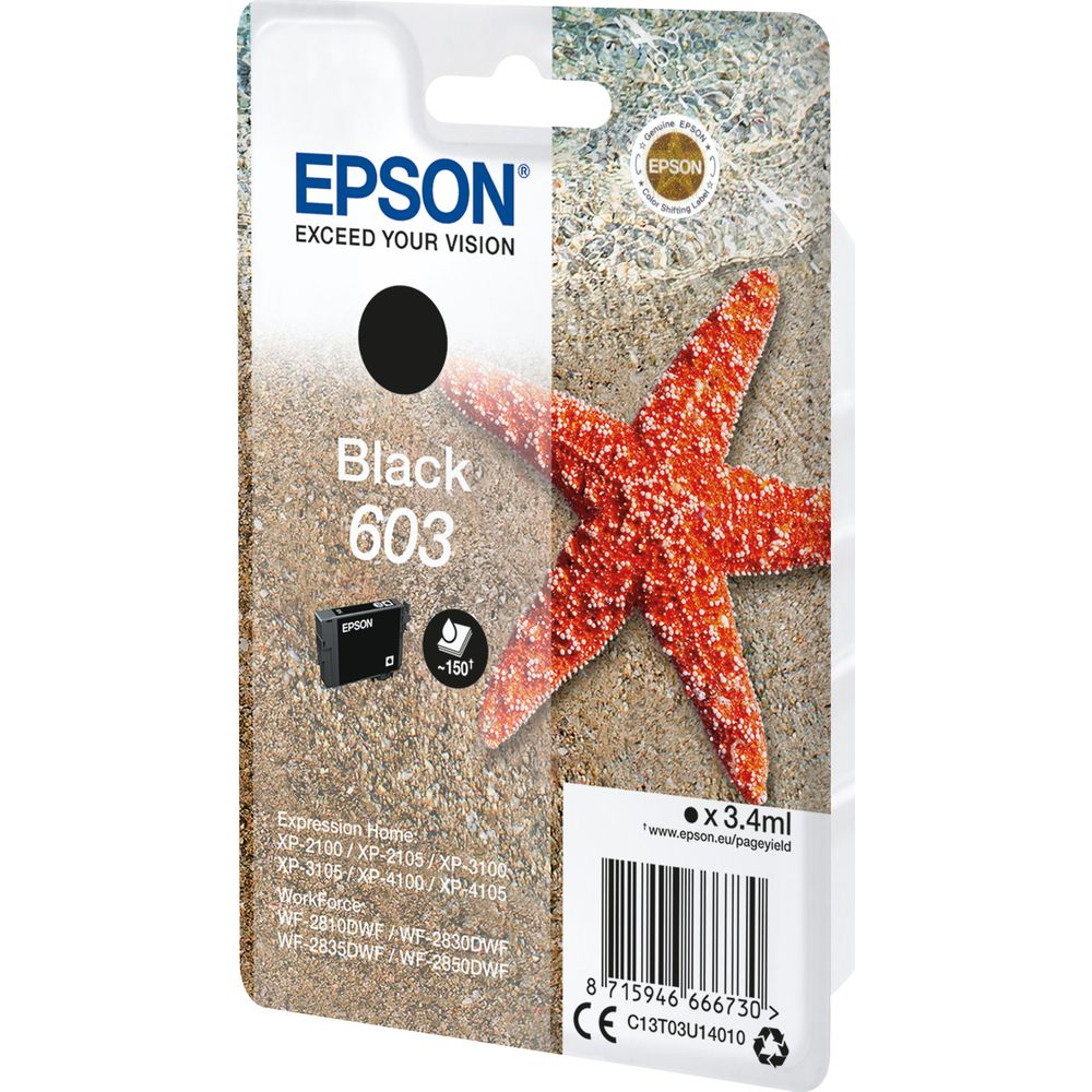 Tusz Epson Black 603 z rozgwiazdą na piaszczystym dnie morskim.
