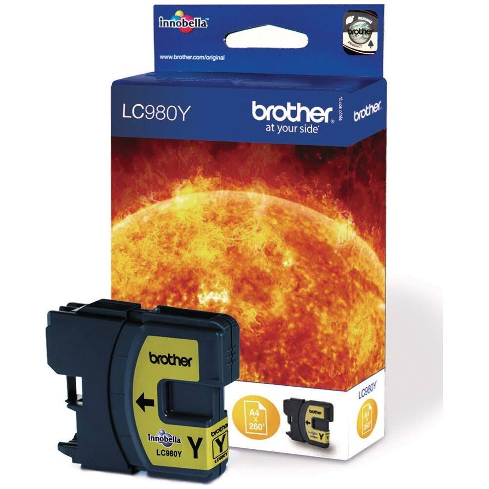 A yellow Brother LC980Y ink cartridge box and one cartridge.