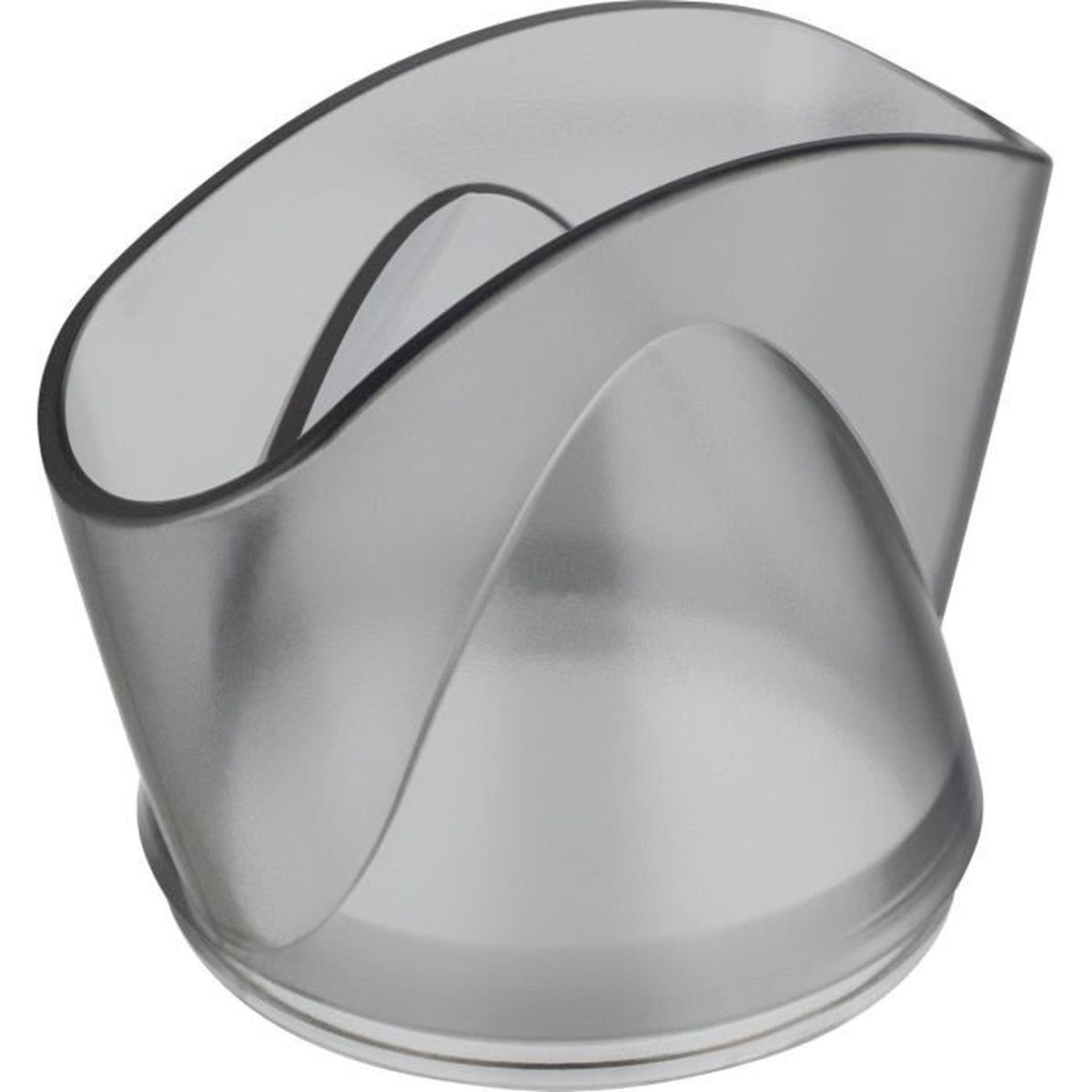 A clear, gray diffuser attachment for a hairdryer.