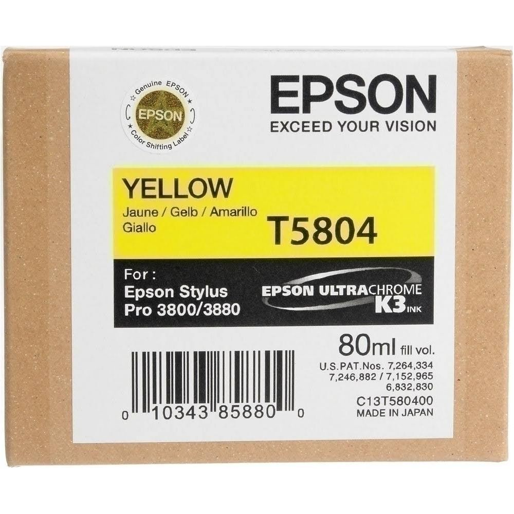 Cartouche d'encre Epson T5804 jaune pour imprimantes Epson Stylus Pro 3800/3880.
