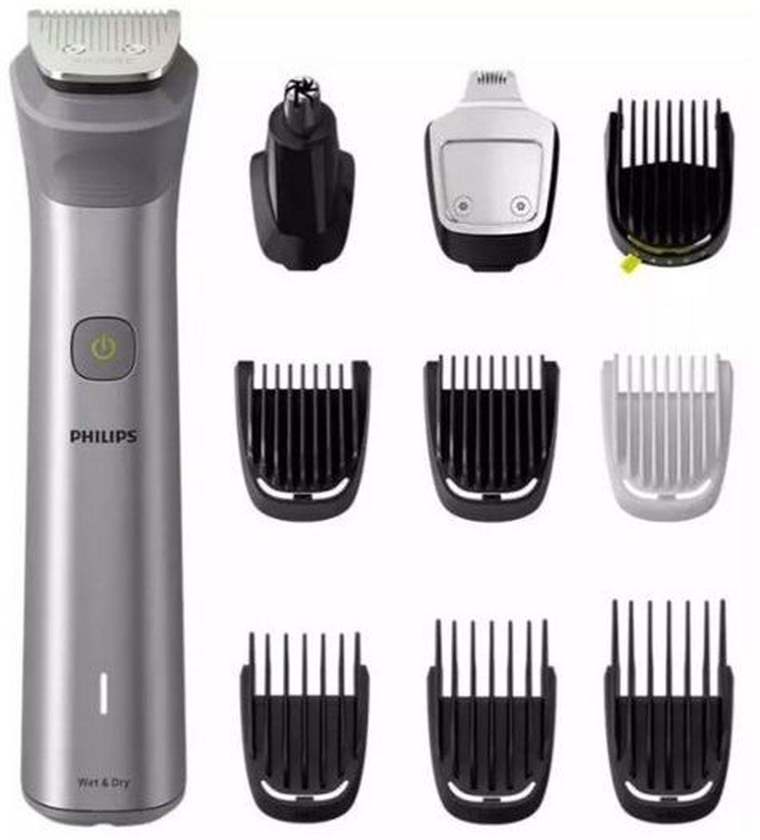 Afeitadora Philips con accesorios: recortador nasal, corporal, peines.