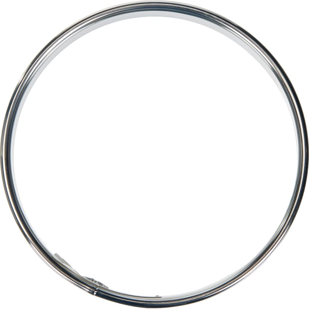 Ein glänzender silberner Ring mit weißem Hintergrund.