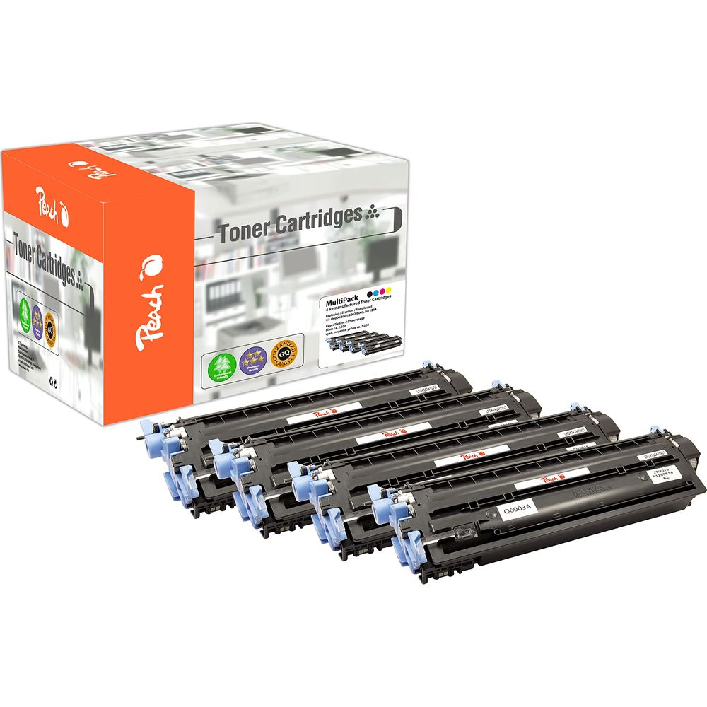 Cartouches de toner Peach : Une boîte de 4 cartouches et 4 cartouches individuelles.