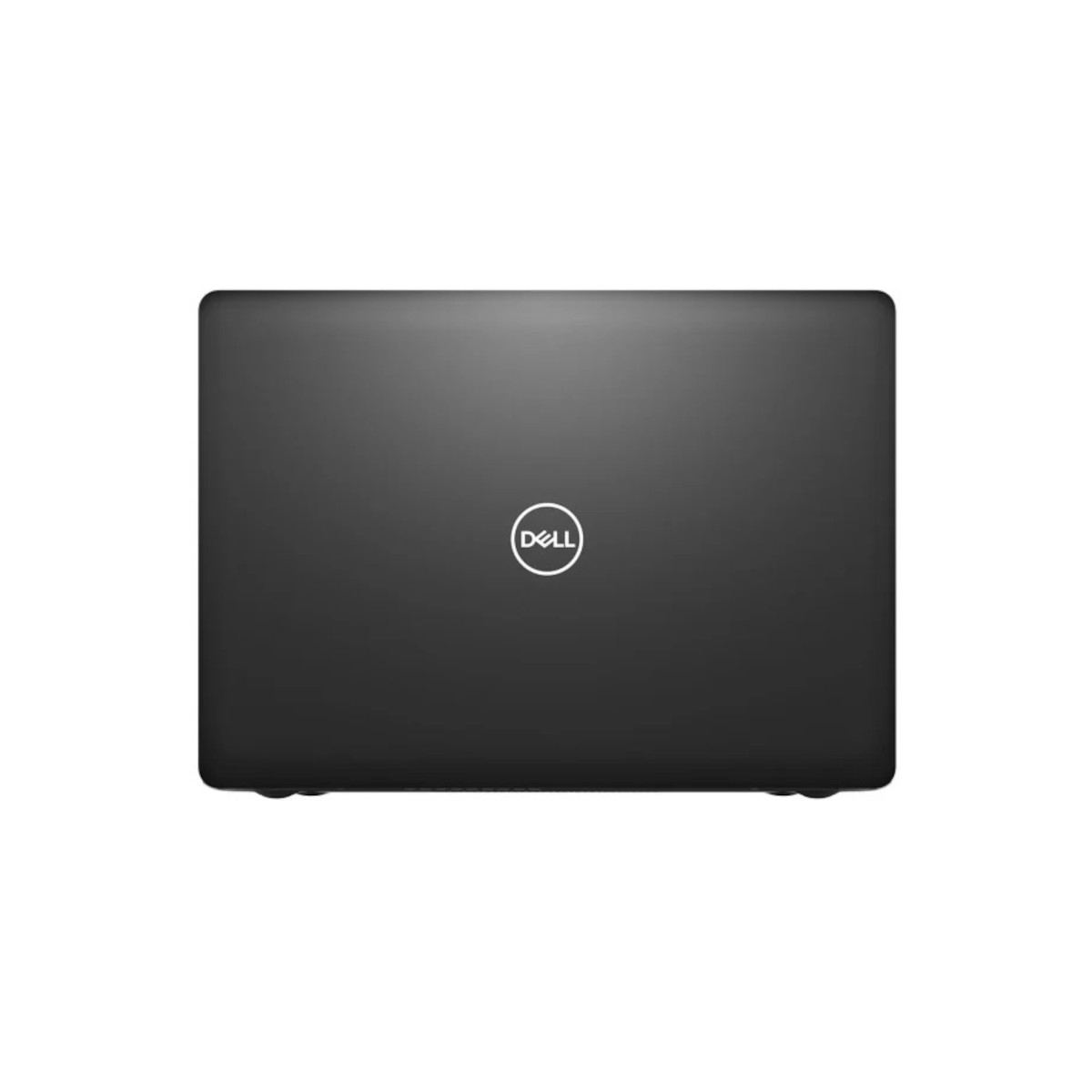 Geschlossener schwarzer Dell Laptop mit Logo auf der Oberseite.