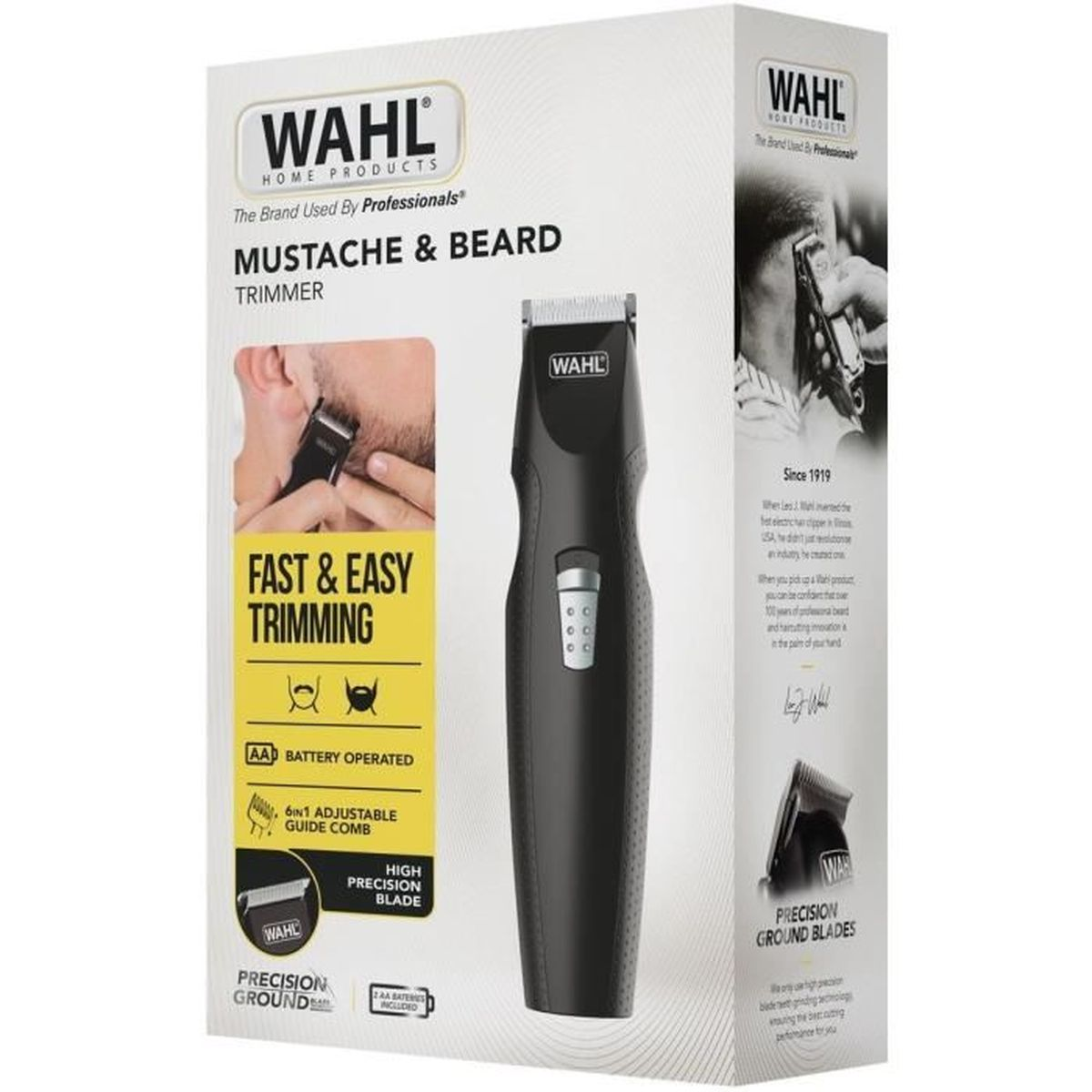 Verpackung eines Wahl Bartschneiders mit Trimmer, Kamm und Klinge.