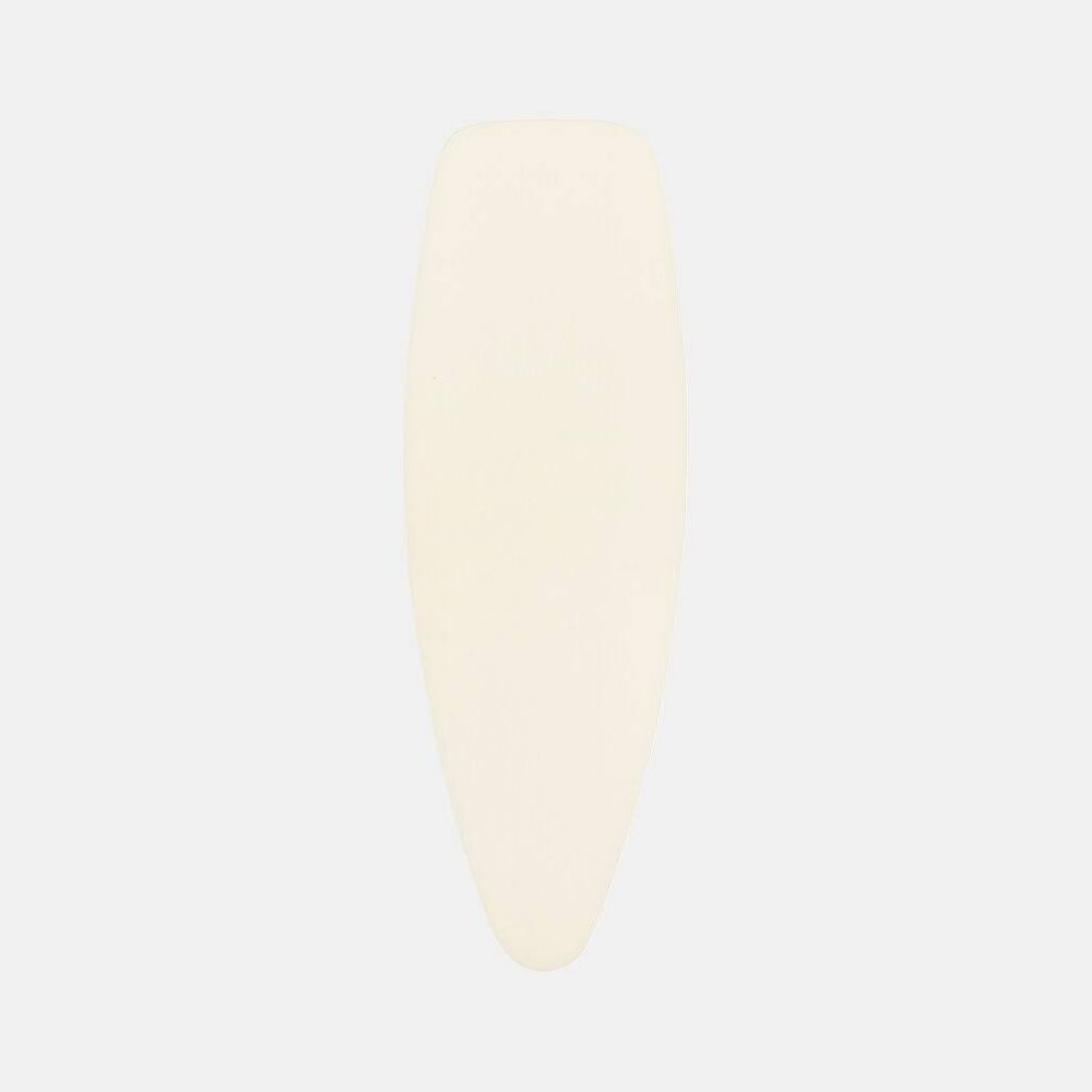 Un objet allongé beige clair aux extrémités arrondies sur fond gris.