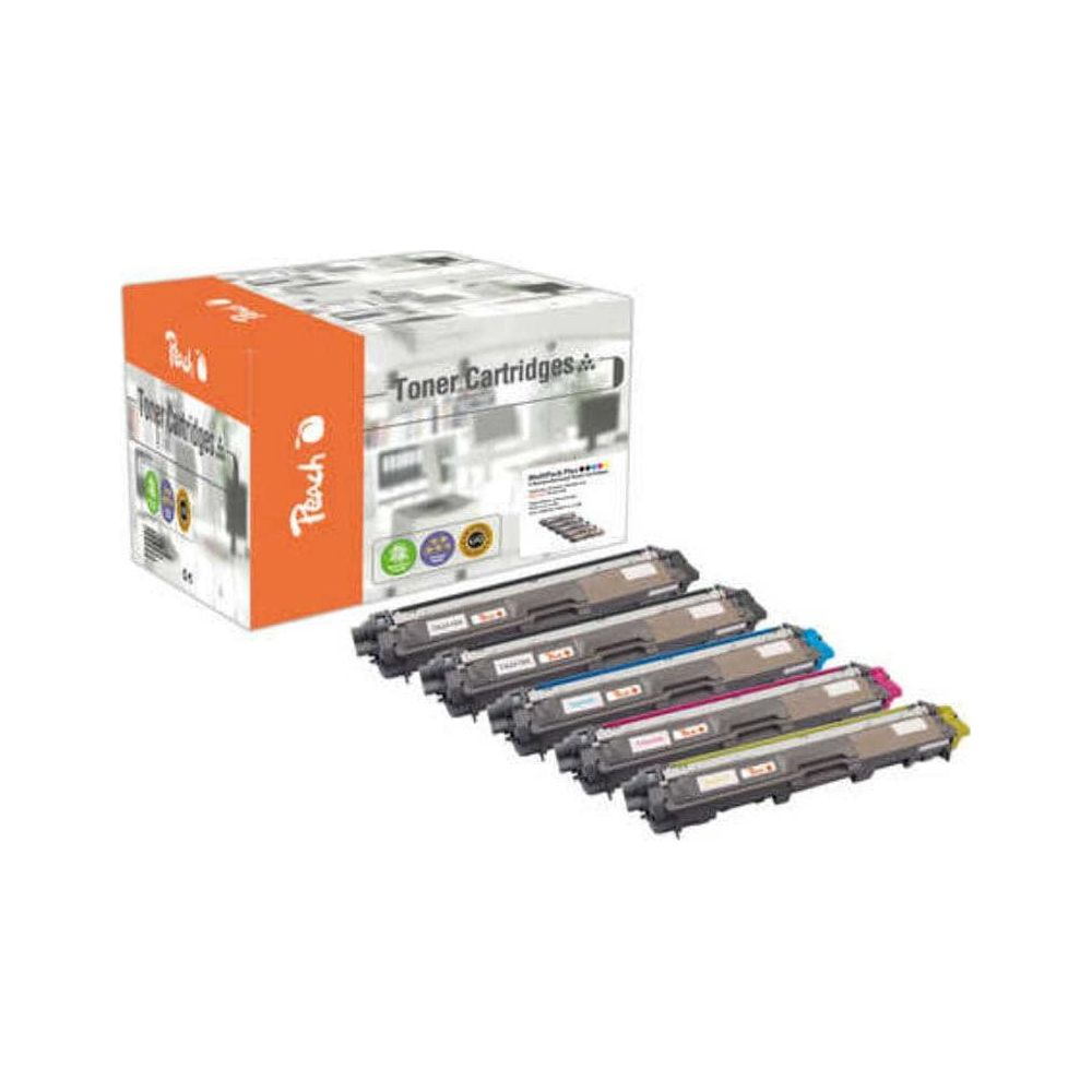 Una scatola di cartucce toner e cinque cartucce singole davanti.