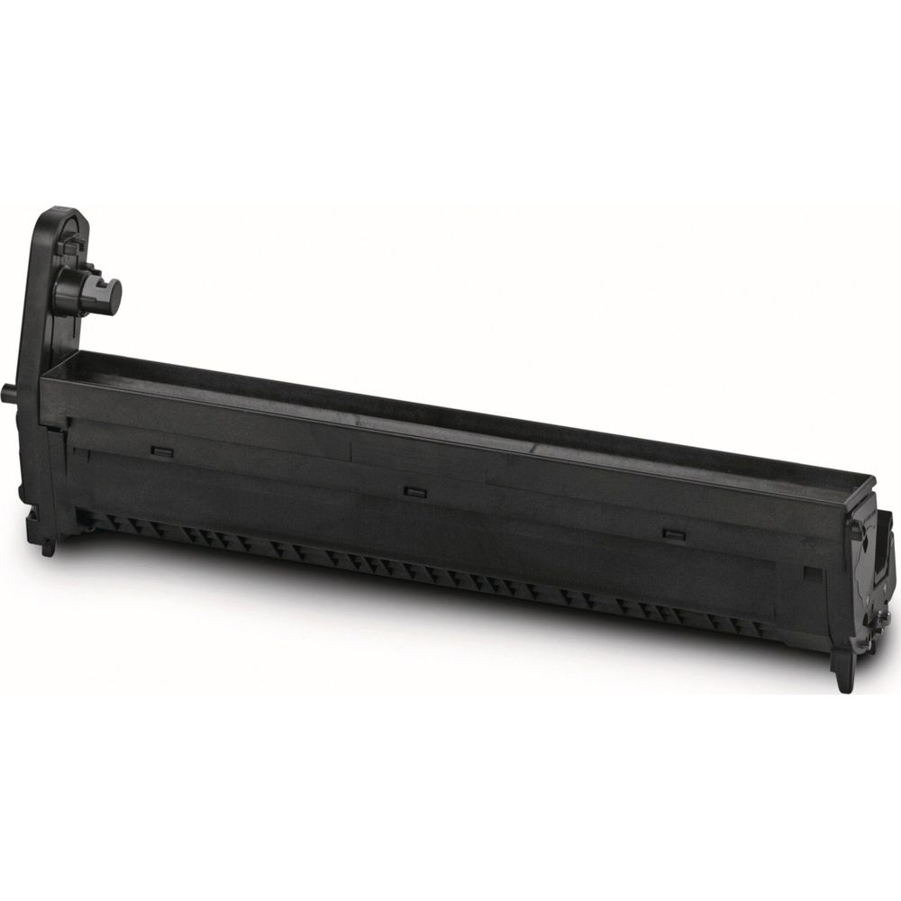 Unità cartuccia toner nera con leva laterale e bordo inferiore seghettato.