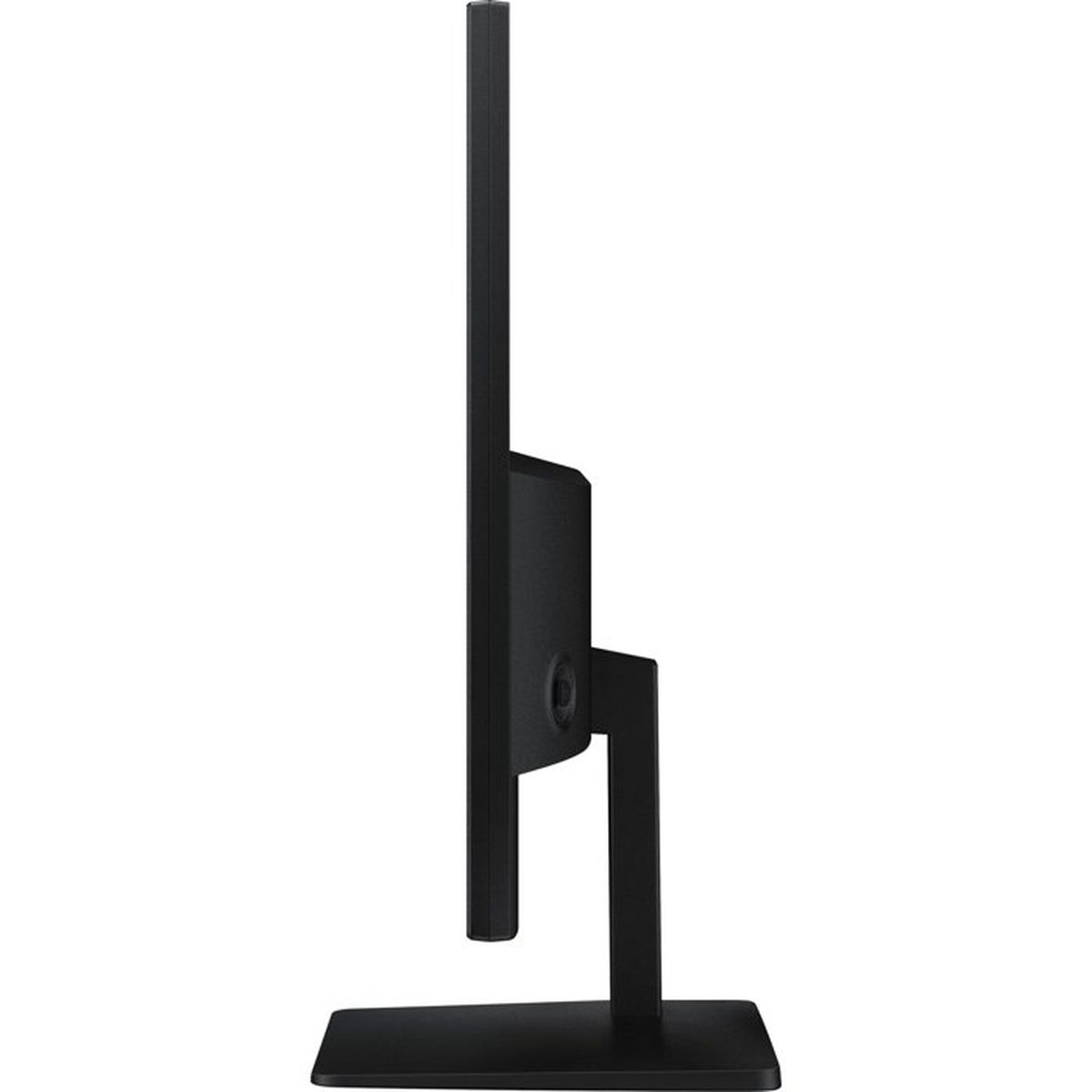 Czarny monitor komputerowy w profilu na białym tle.