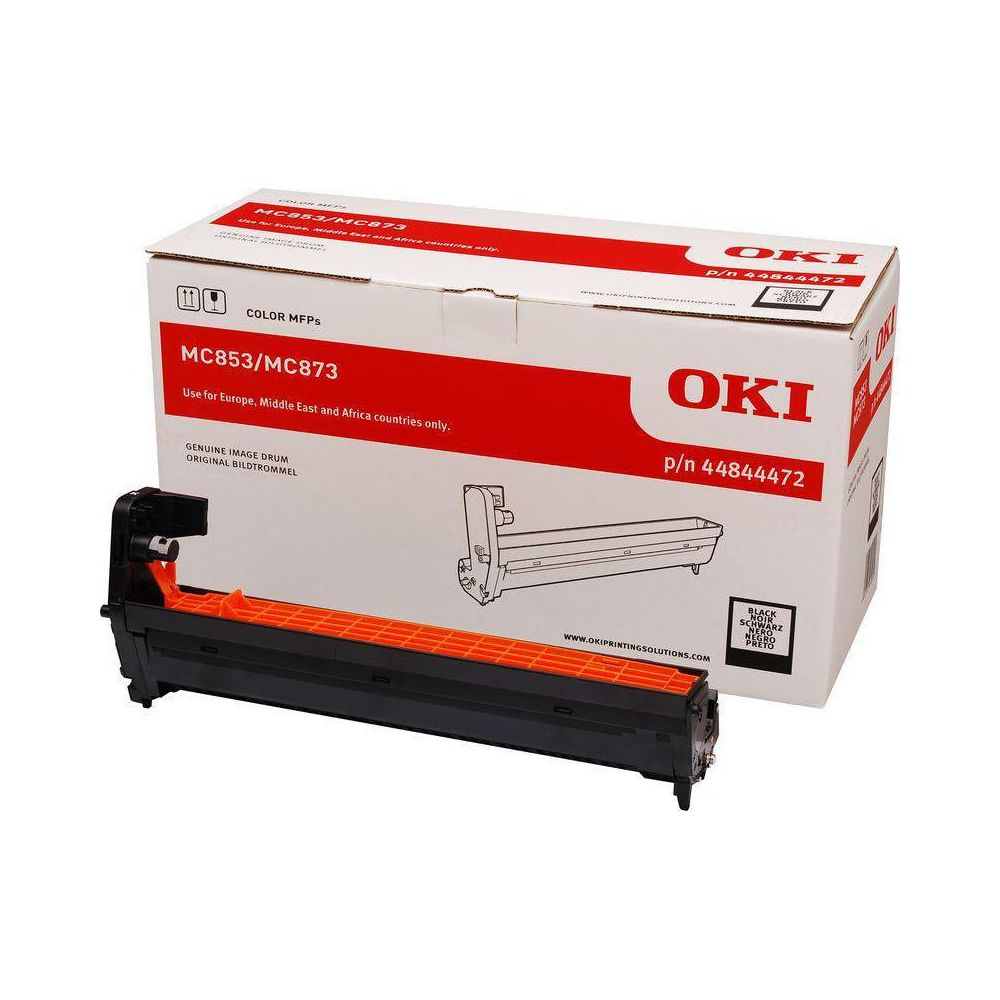 OKI görüntü tamburu MC853/MC873, siyah, beyaz kutu üzerinde.
