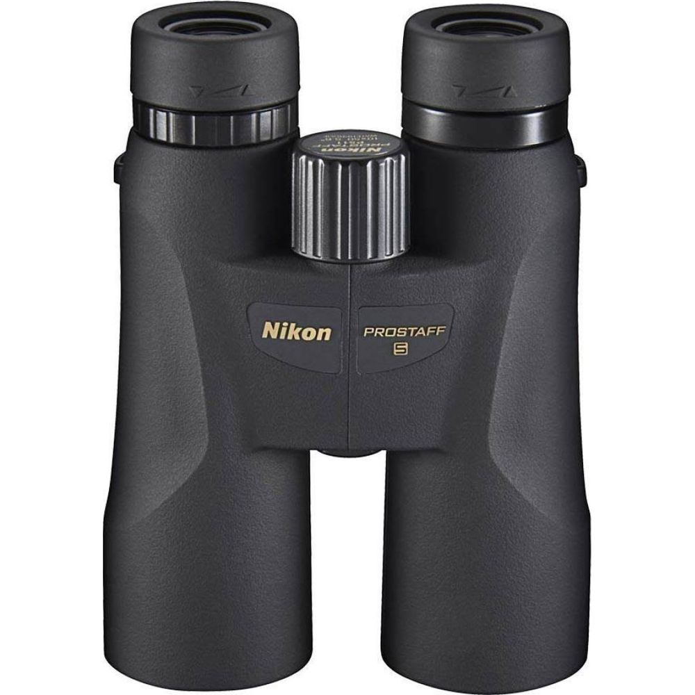 Binocolo Nikon nero con rotella di messa a fuoco e logo NIKON PROSTAFF S.