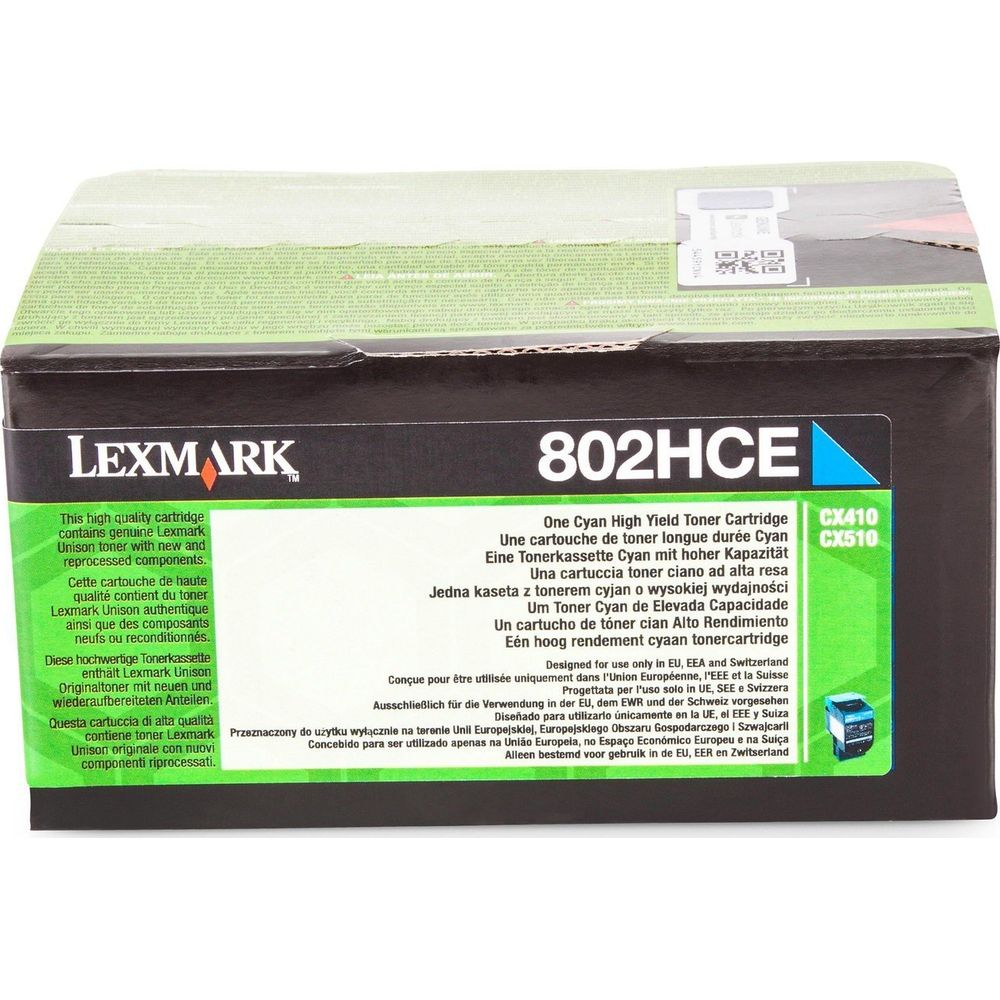 Lexmark 802HCE cyaan high yield tonercartridge voor CX410/CX510.