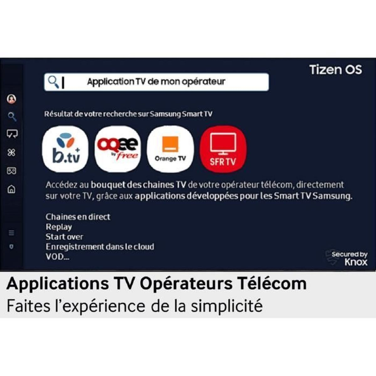 Aplikacje TV operatorów na Samsung Smart TV z b.tv, ogee, Orange TV, SFR TV.