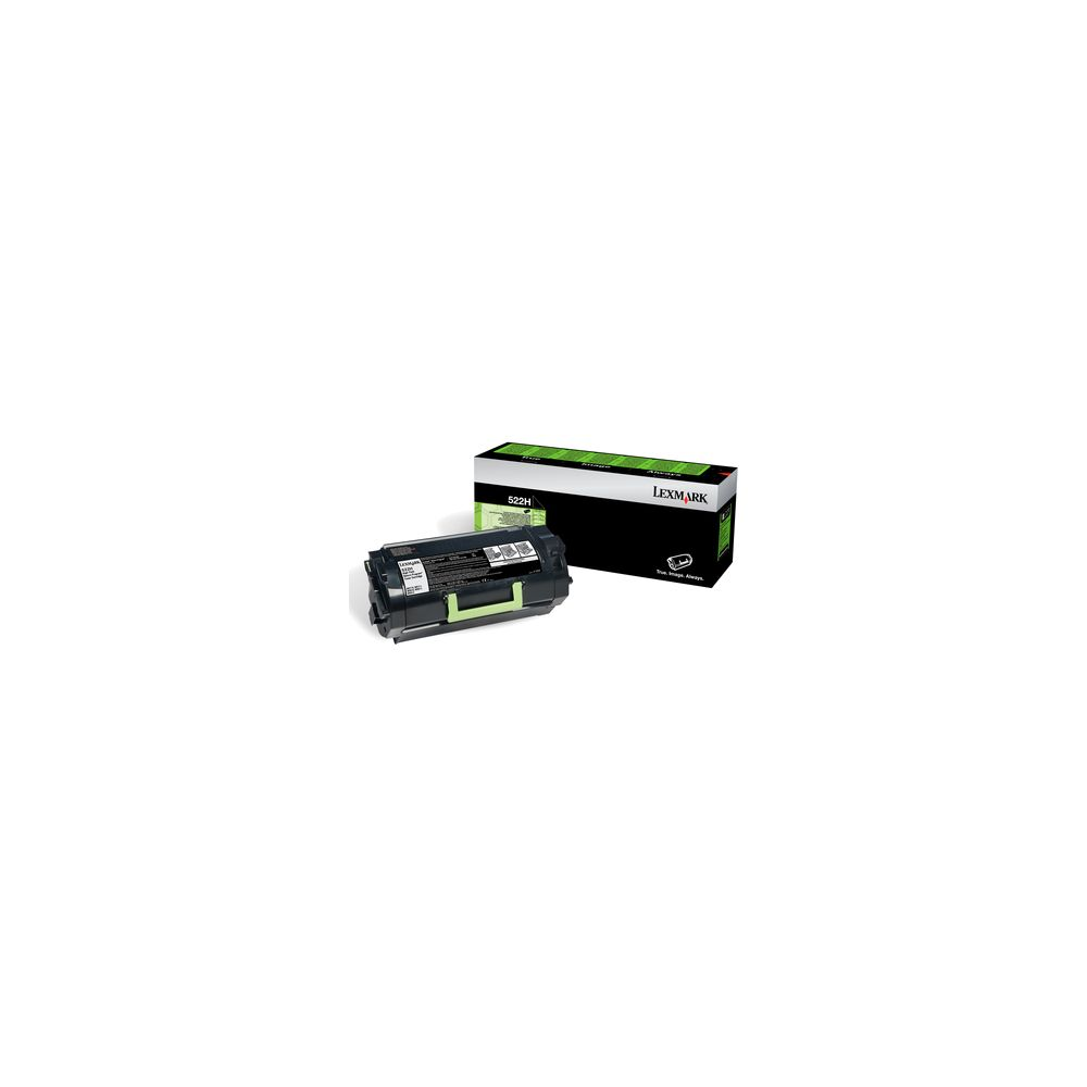 Lexmark 522H tonercartridge met zwarte behuizing en limoengroene handgreep.