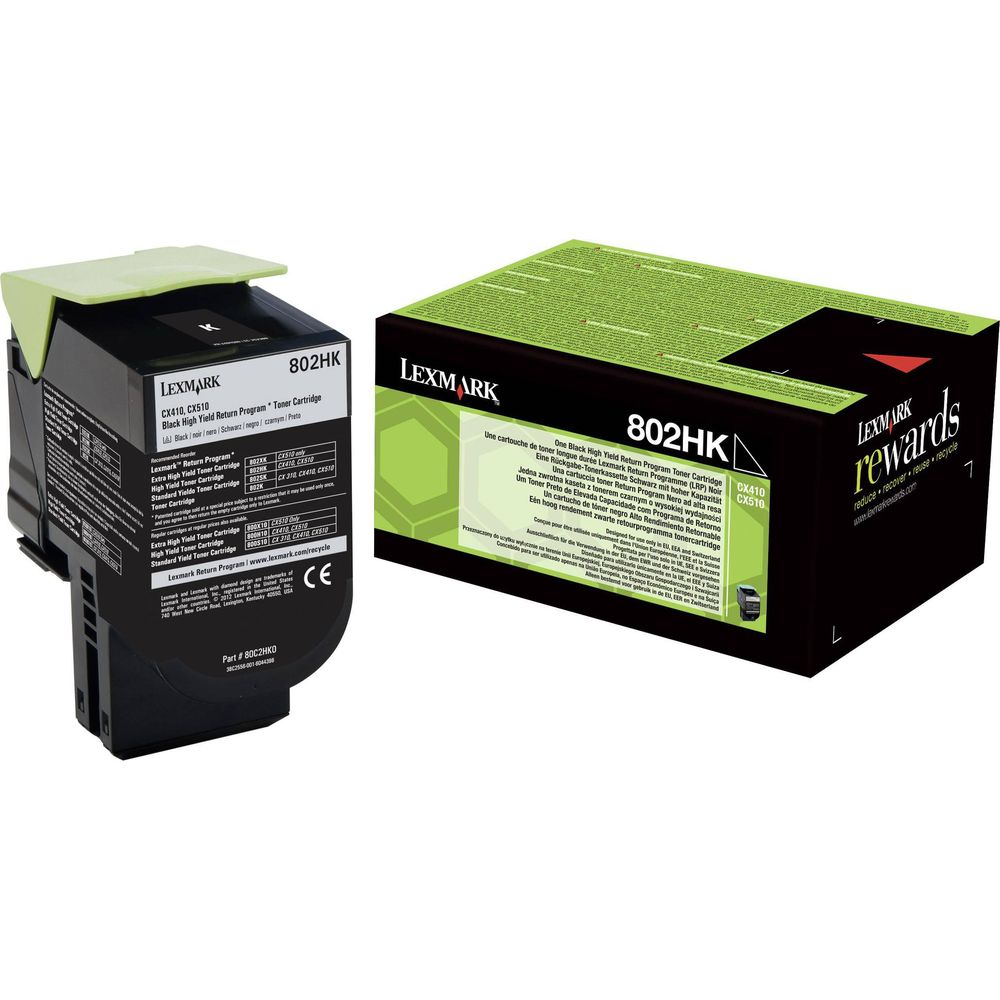 Lexmark 802HK zwarte tonercartridge en doos.