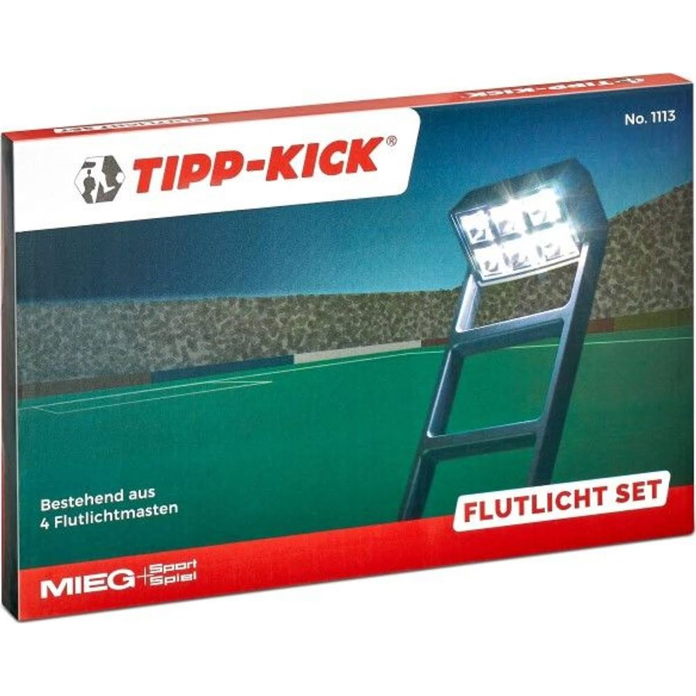 Verpackung für ein Flutlicht-Set mit Stadionhintergrund.