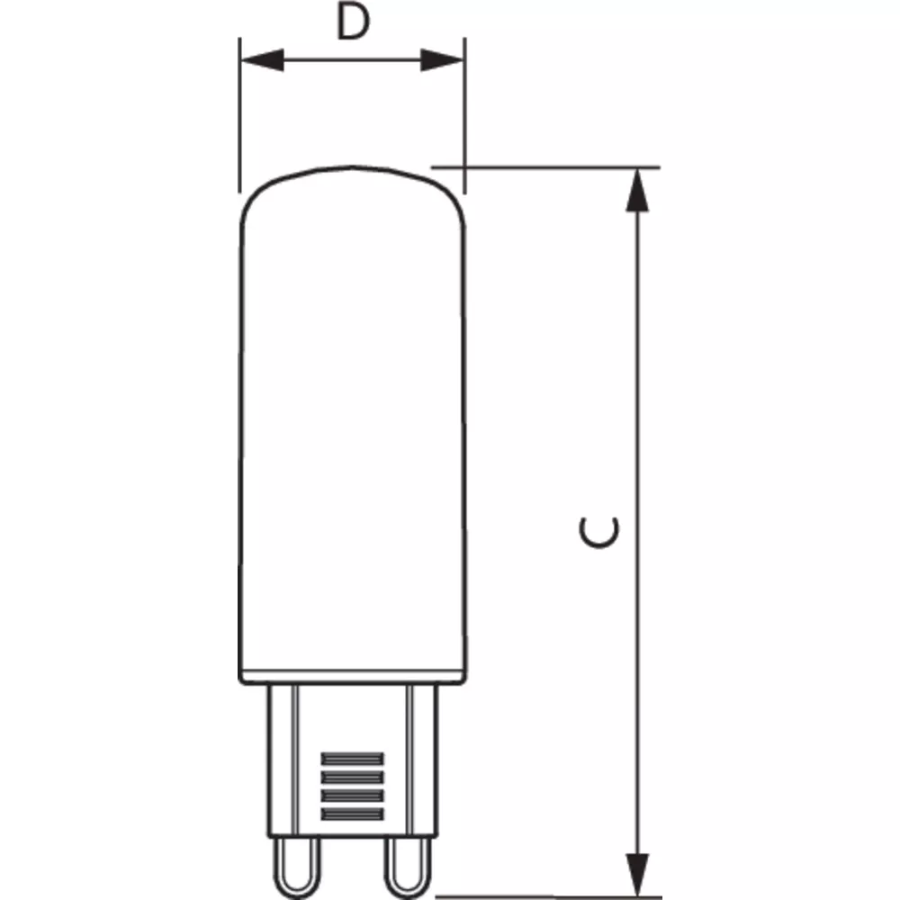 Disegno tecnico di una lampada con dimensioni C e D.