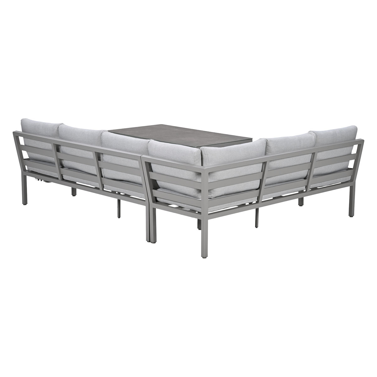 Grijze modulaire loungeset met tafel.