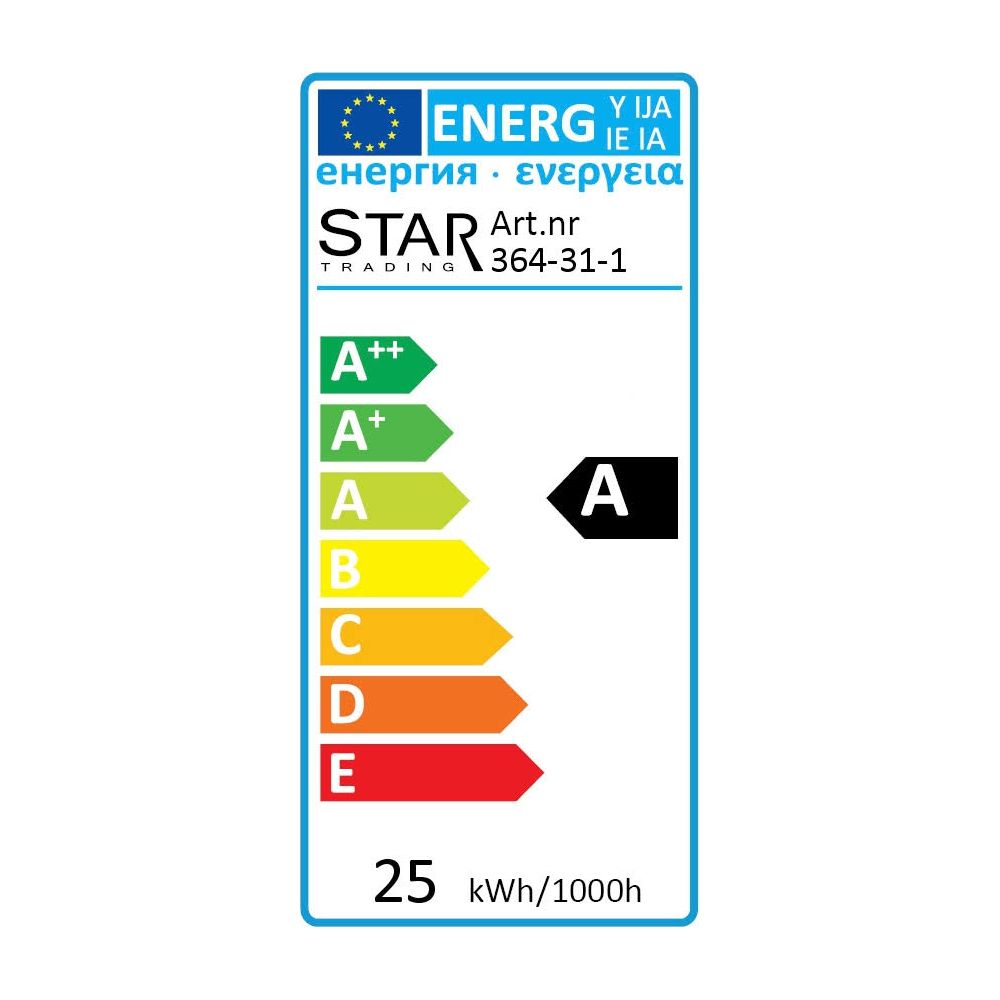 Energielabel mit Skala von A++ bis E. Energieeffizienzklasse A.