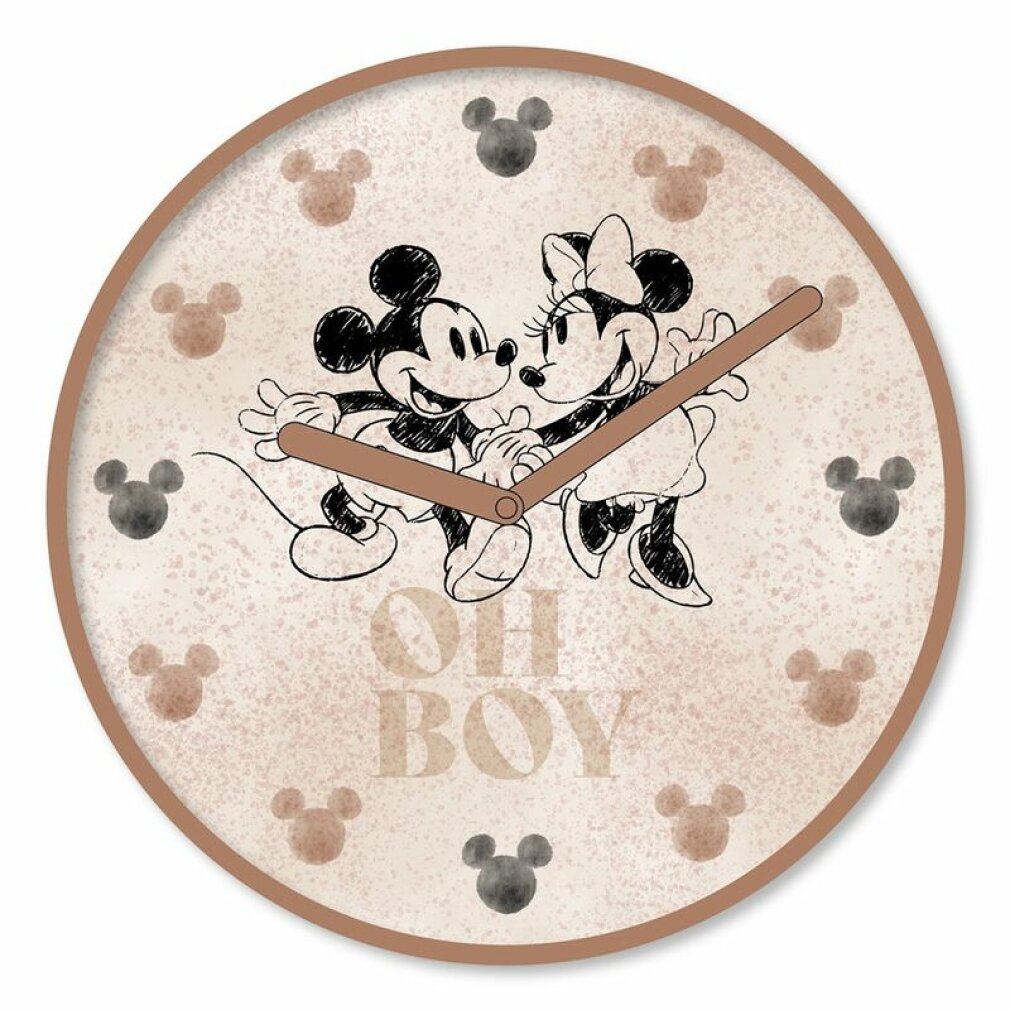Zegar w stylu vintage z Myszką Mickey i Minnie, otoczony ikonami Myszki Miki.