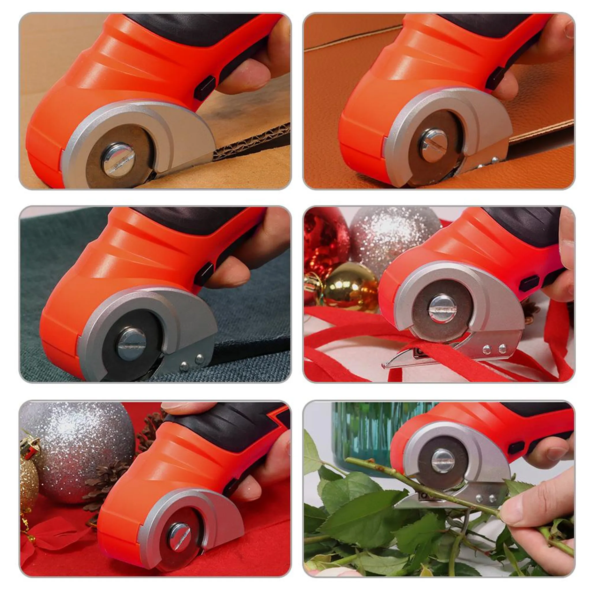 Elektrische Schere schneidet Karton, Leder, Stoff, Band und Rosenstiel.