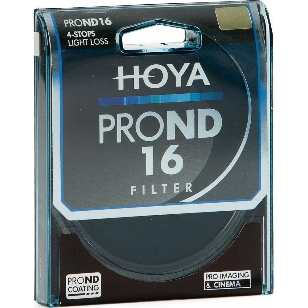 Verpackung für ein Hoya PROND 16 Filter mit 4-Stop-Lichtverlust.