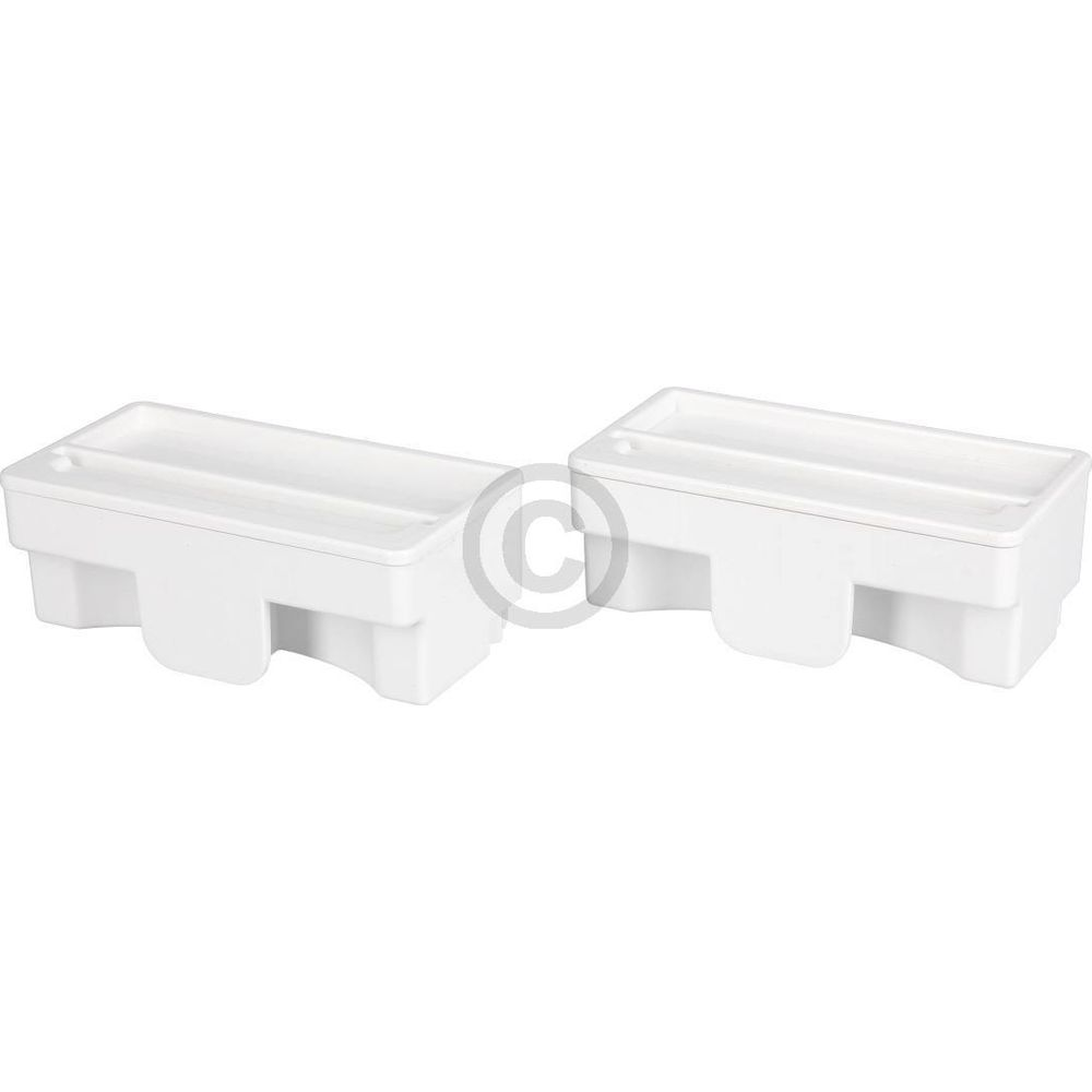 Dwa białe plastikowe pojemniki obok siebie, z uchwytami i przegrodami.