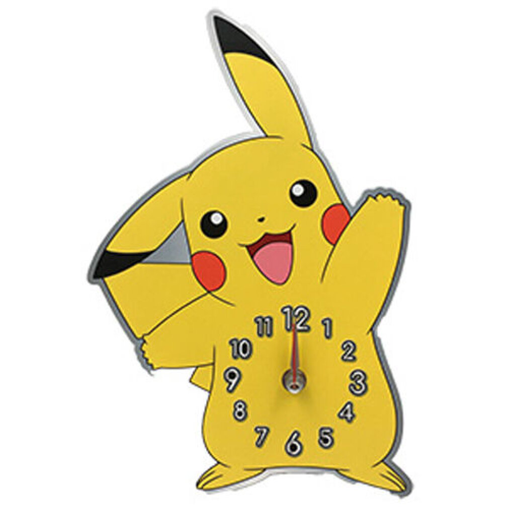 Eine gelbe Pikachu-Uhr mit Zifferblatt und Zeigern.