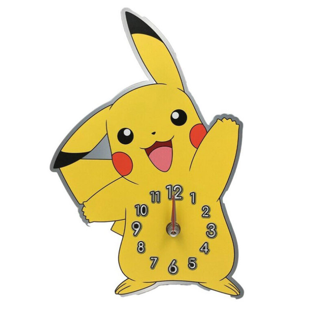 Gelbe Pikachu-Uhr mit roten Wangen und schwarzen Ohrenspitzen.