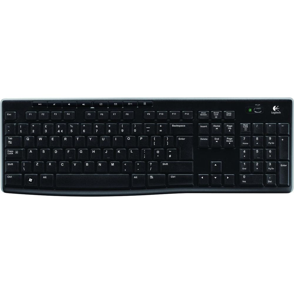 Una tastiera Logitech nera con tastierino numerico e tasti funzione.