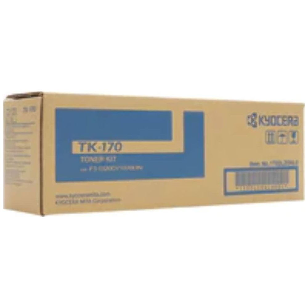 Scatola toner Kyocera TK-170 con accenti blu e codice a barre.