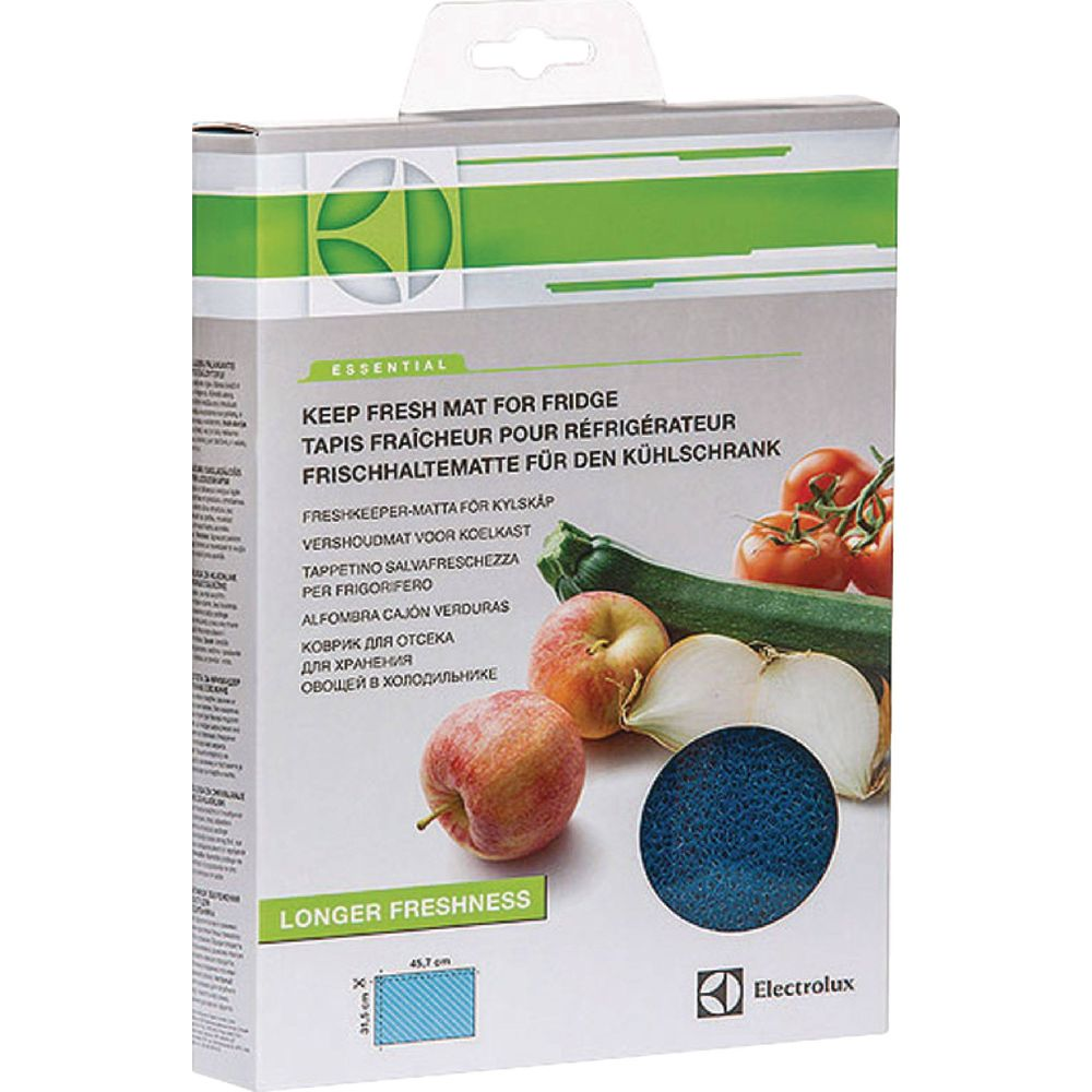 Tappetino per frigorifero Electrolux con frutta e verdura sulla confezione.