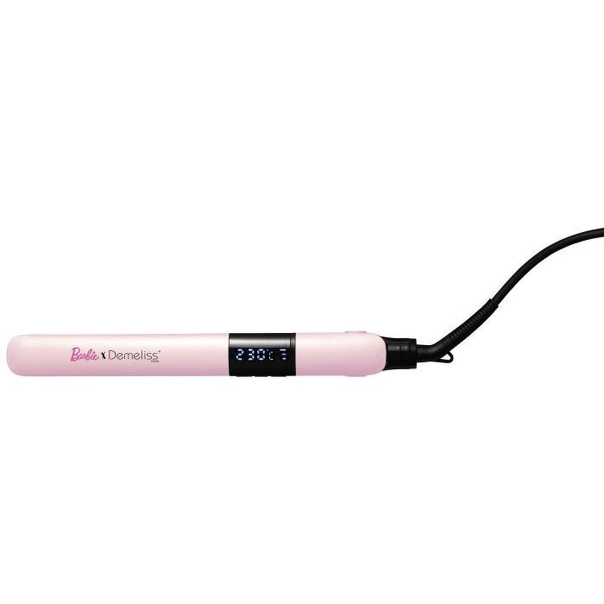 Una piastra rosa con logo Barbie x Demeliss e display digitale.