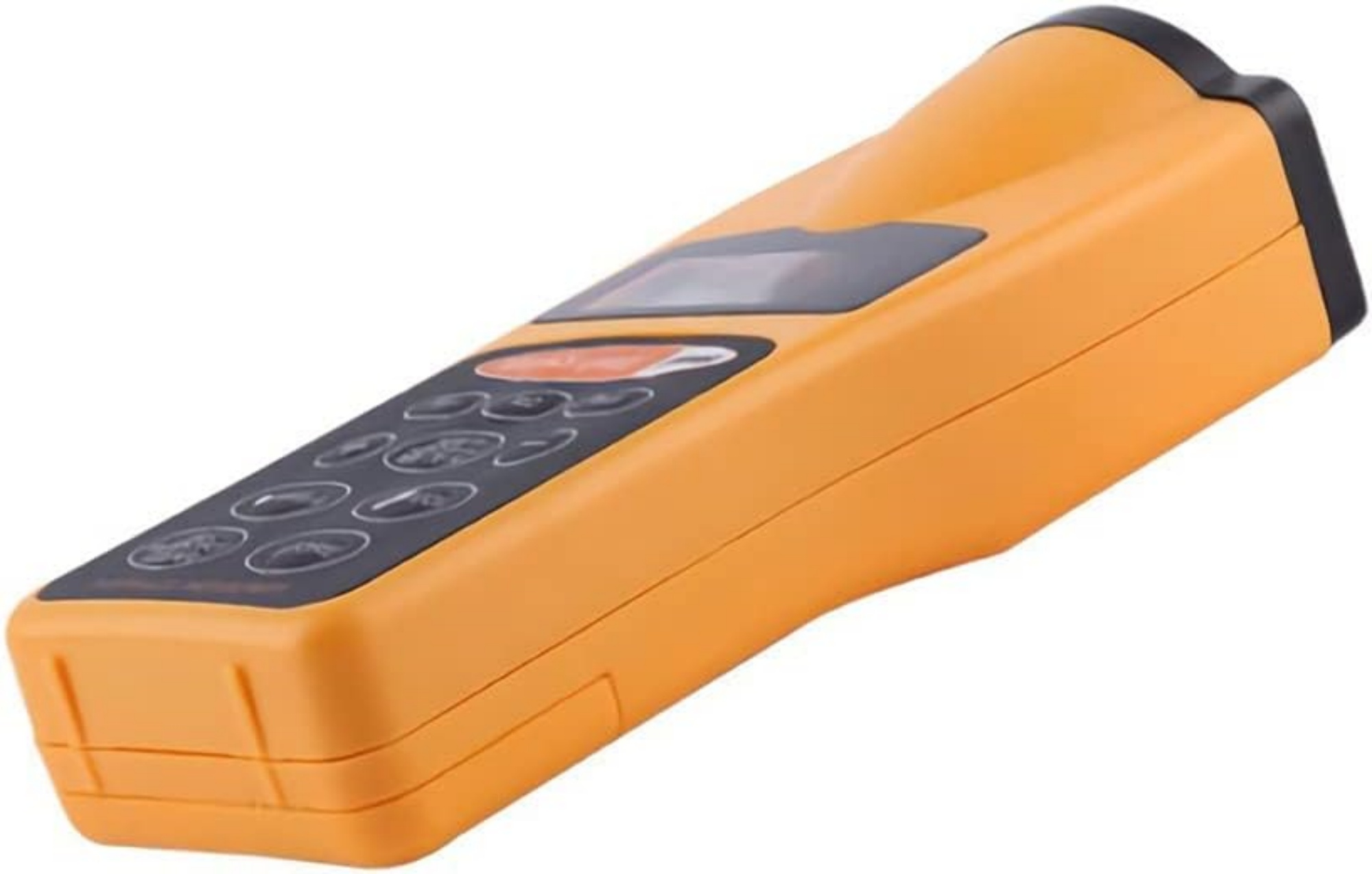 Ein orangefarbenes Messgerät mit schwarzen Tasten und einem kleinen Bildschirm.