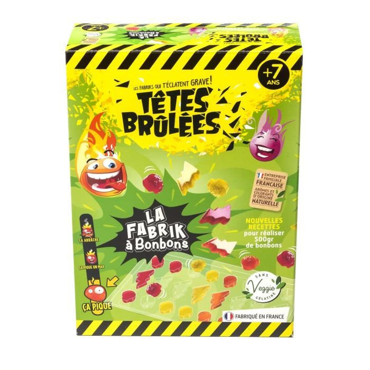 Confezione di caramelle 'Têtes Brûlées', con facce infuocate e caramelle gommose.