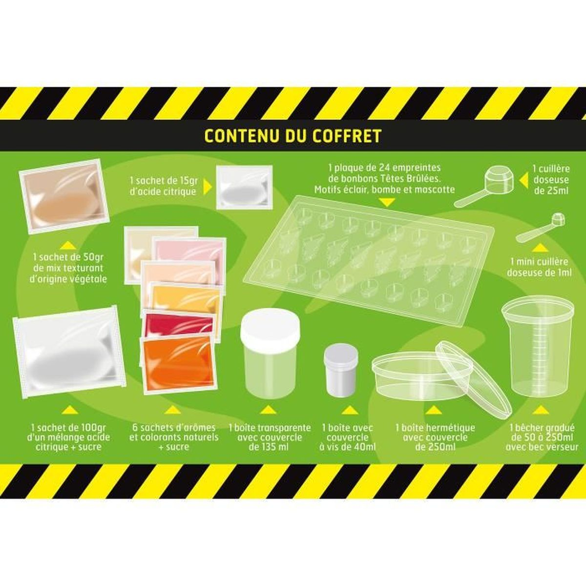 Contenuto del kit: Sacchetti di ingredienti, stampi, misurini, contenitori e becher.